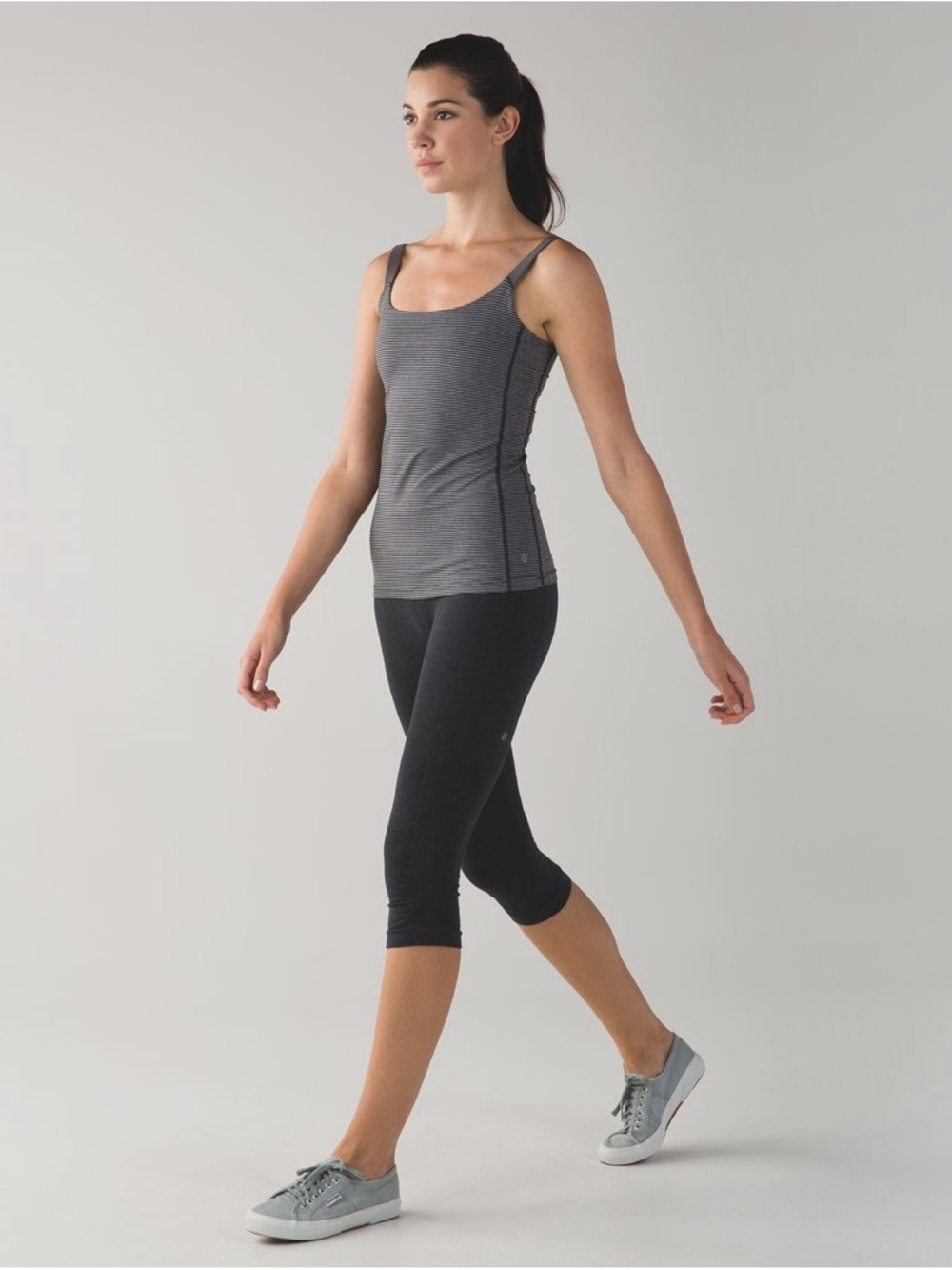 Lululemon Barre None Tank Mini Pop Stripe Heathered Slate Black Size 6 Athletic